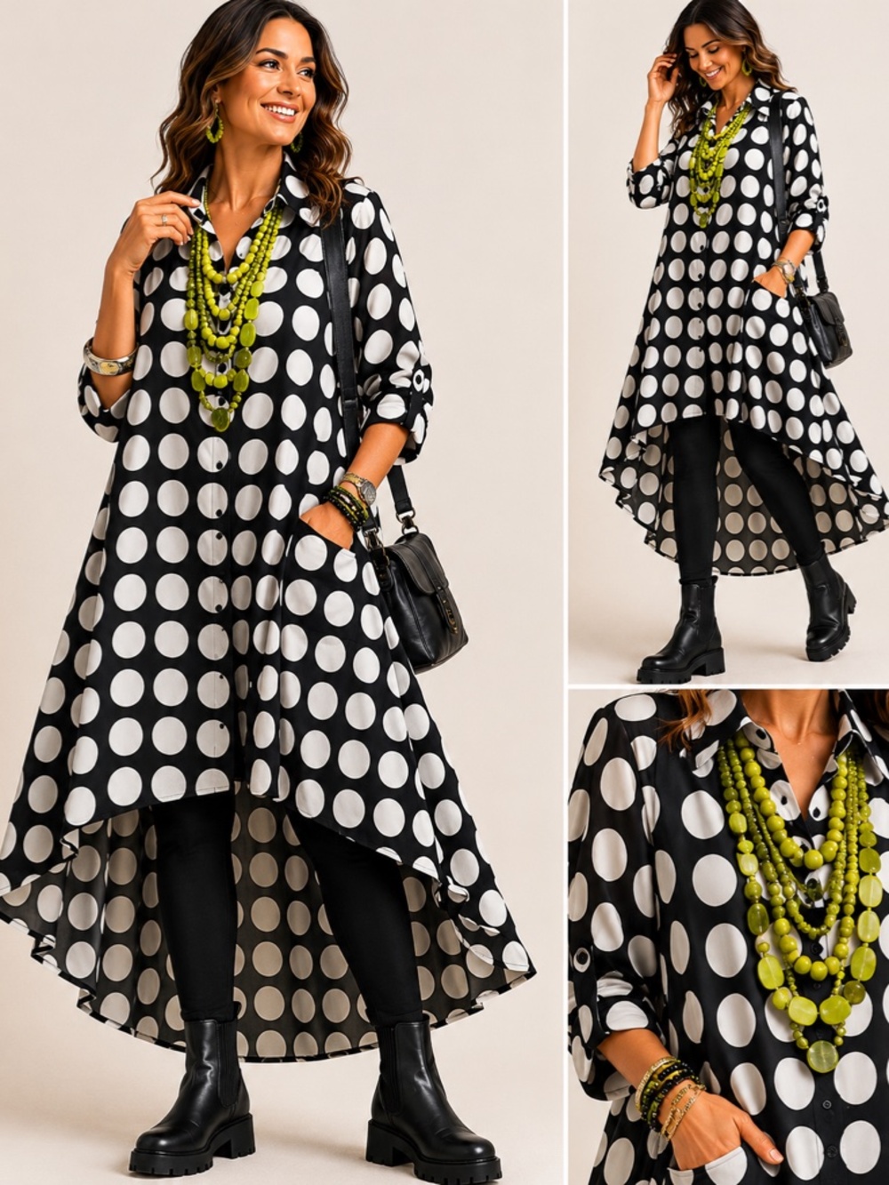 Kaliyana Inspired Black & White Polka Dot Hi Low Dramatic Dress/Duster - SzM GUC